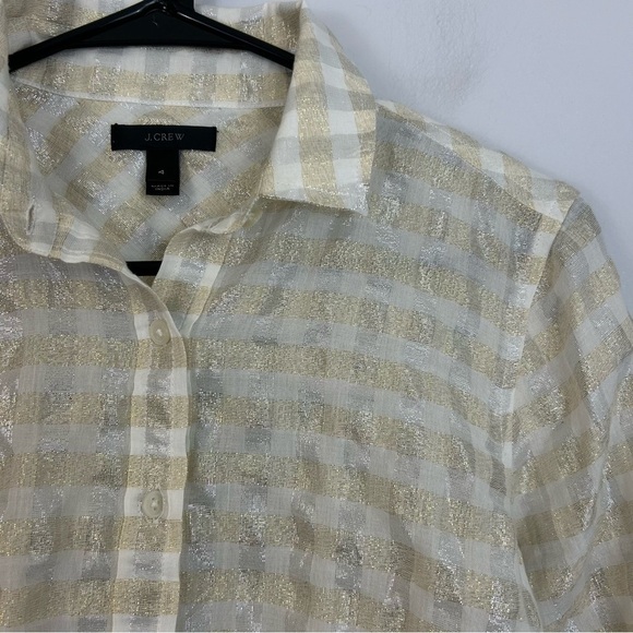 J. Crew Metallic Striped Silver/Gold Popover Blouse Size 4 - Picture 5 of 12